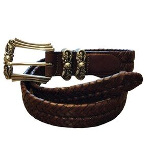 Brighton Brown Braided Leather Belt with Gold Buckle